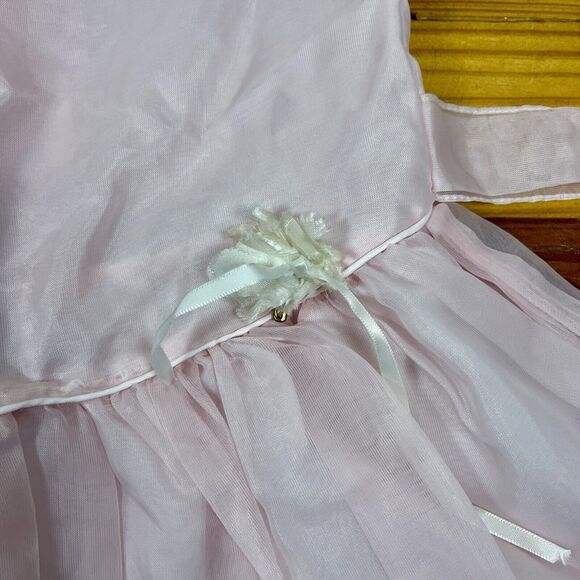 Vintage Le Maj Girl Ruffle Party Dress Size 4T Pink Satin White Lace Bubble Hem - Picture 11 of 16